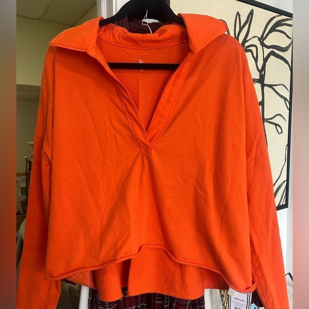 Free People movement Orange long sleeve 3/4 neck pullover
